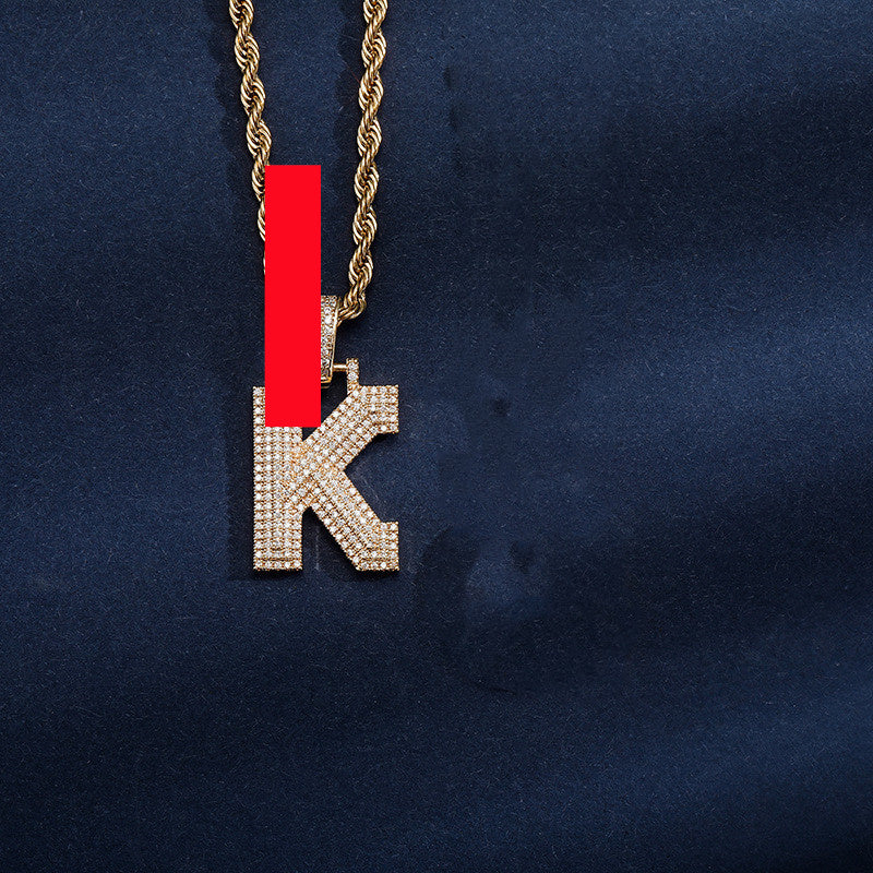 Uppercase Three-dimensional Full Zircon Letter Hip-hop Pendant Necklace