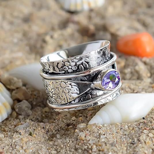 Retro Wide Version Amethyst Rotatable Ladies