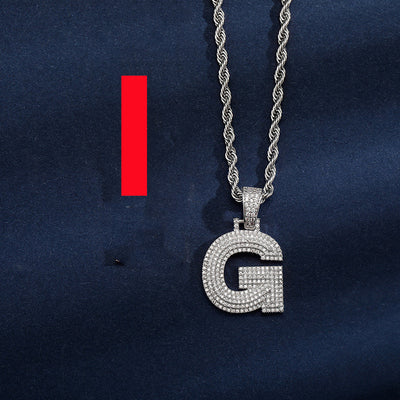 Uppercase Three-dimensional Full Zircon Letter Hip-hop Pendant Necklace