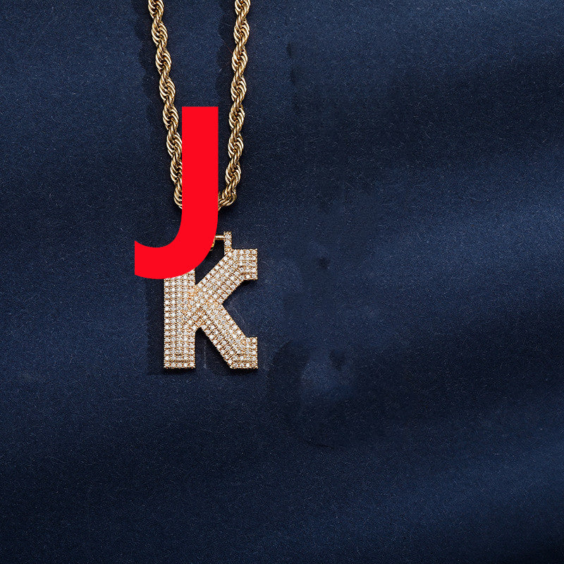 Uppercase Three-dimensional Full Zircon Letter Hip-hop Pendant Necklace