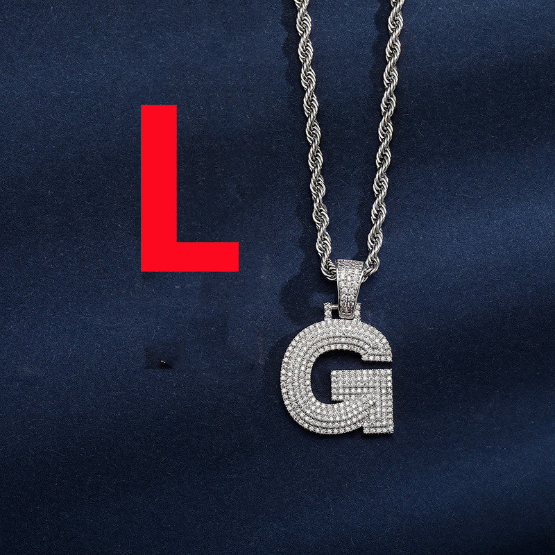 Uppercase Three-dimensional Full Zircon Letter Hip-hop Pendant Necklace